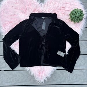 Express Black Velvet Tie Front Blouse